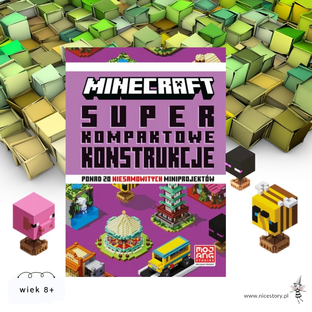 Minecraft Super Kompaktowe Konstrukcje - okładka na tle pikselowy elementów