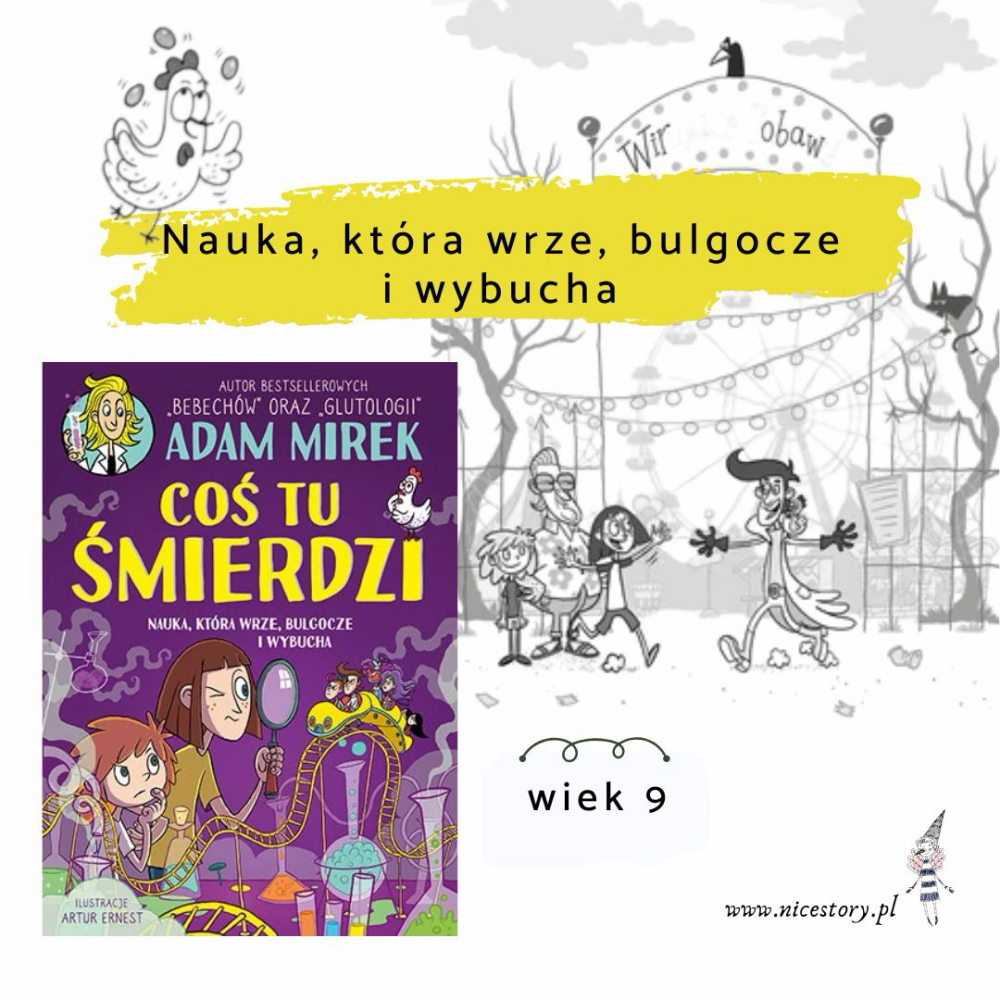 okładka książki Coś tu śmierdzi Adama Mirka z ilustracją chemicznego eksperymentu