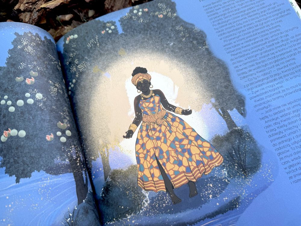 Afrykańskie wierzenia o duchach i życiu po śmierci w książce Atlas zaświatów – barwne ilustracje pełne symboli.