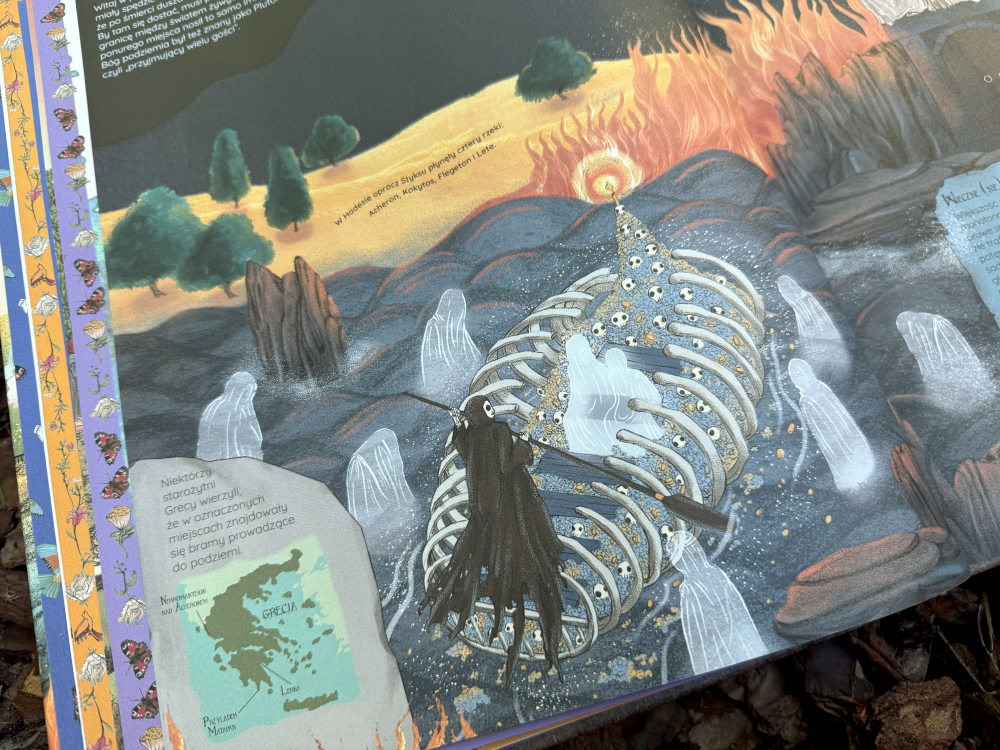 Afrykańskie wierzenia o duchach i życiu po śmierci w książce Atlas zaświatów – barwne ilustracje pełne symboli.