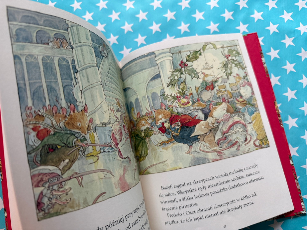 Książka dla dzieci Zima w Jeżynowym Grodzie – zimowe przygody myszek w Jeżynowym Grodzie na ilustracji - śnieżny bal