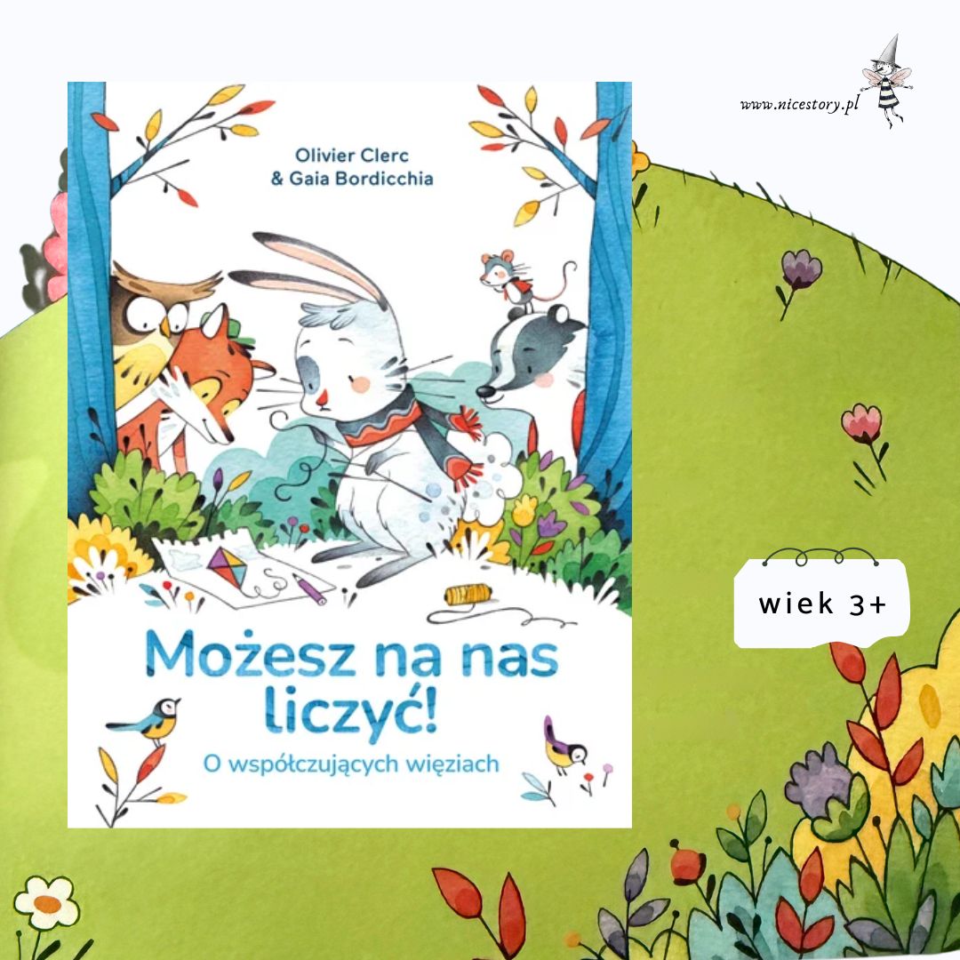 Ilustracja z książki Możesz na nas liczyć – zajączek rozmawia z rodzicem w jesiennej scenerii