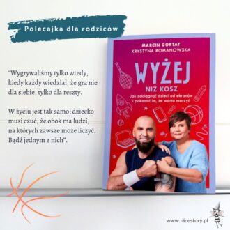 Okładka książki Wyżej niż kosz Marcina Gortata – poradnik o sporcie, motywacji i wychowaniu dzieci