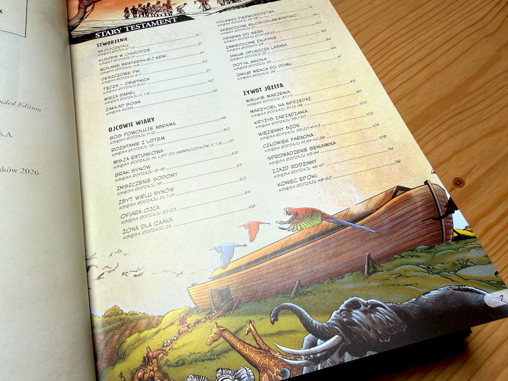 Spis treści rozkładówka z książki Biblia komiks