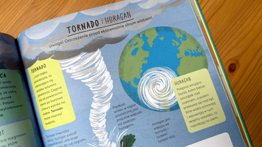 Tornado a huragan - różnice opisane na ilustracji w książce Encyklopedia rzeczy które się różnią