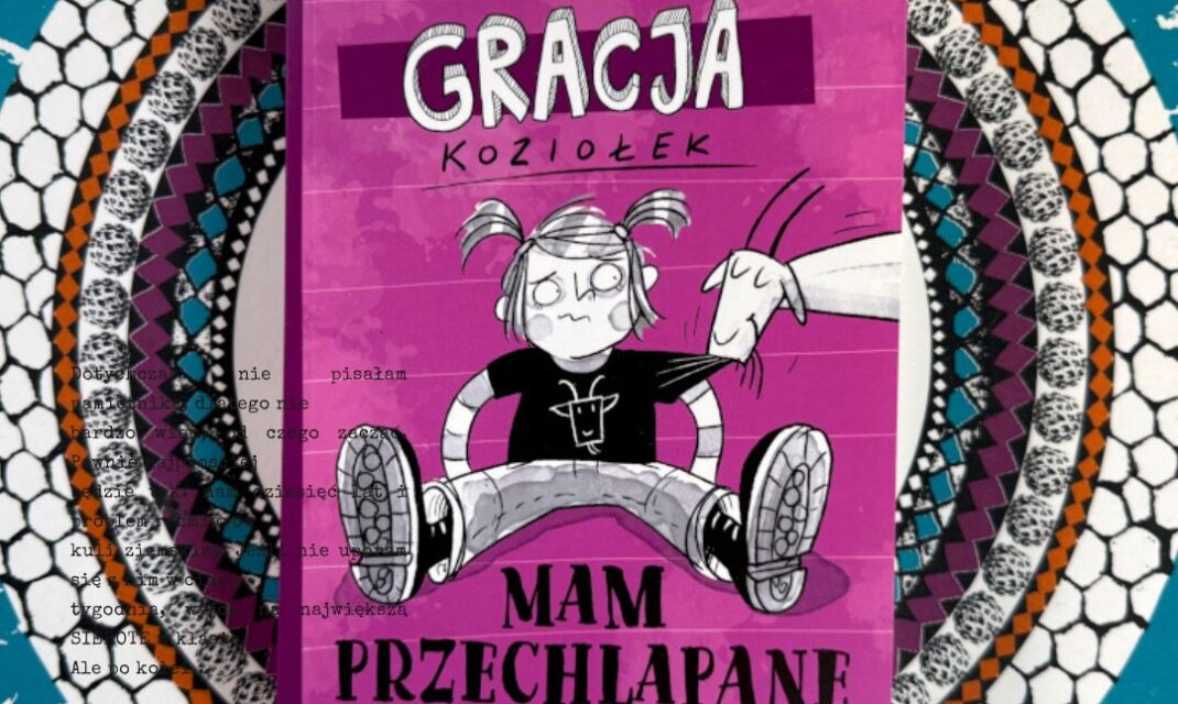 Okładka książki Gracja Koziołek z ilustracją dziewczynki i charakterystyczną typografią tytułu dla dzieci