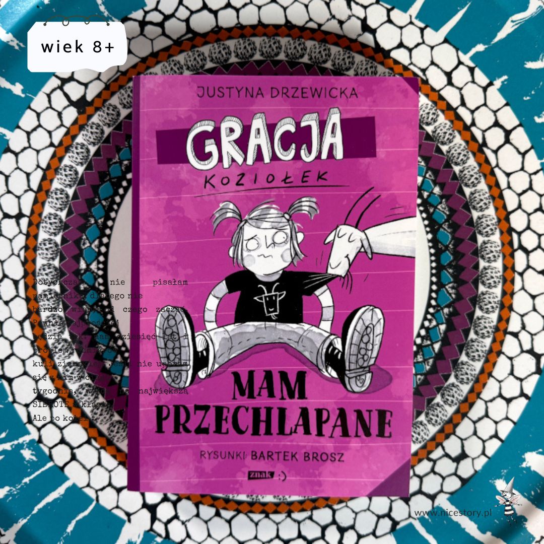 Okładka książki Gracja Koziołek z ilustracją dziewczynki i charakterystyczną typografią tytułu dla dzieci