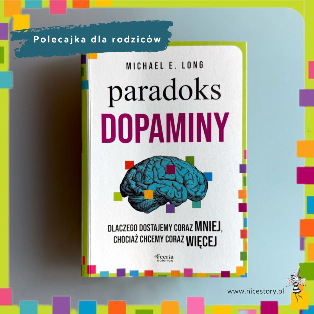 Okładka książki Paradoks dopaminy na jasnym tle, minimalistyczna grafika symbolizująca mózg i działanie dopaminy