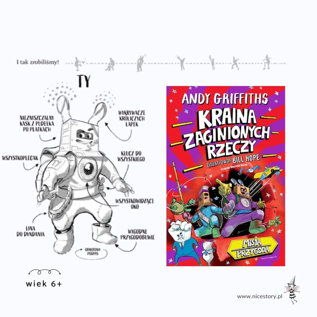 Okładka książki Kraina zaginionych rzeczy Andy Griffiths, graficzna ilustracja i tytuł książki dla dzieci