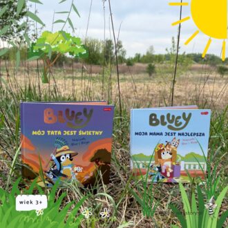 okładka książki Bluey Moja mama oraz Mój tata jest świetny na tle przyrody