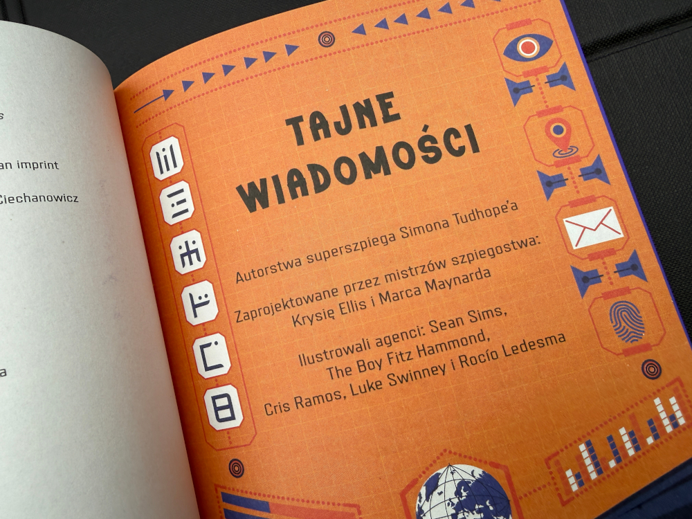 Tajne wiadomości i przebrania szpiegów – strona tytułowa książki aktywizującej z motywem tajnych agentów