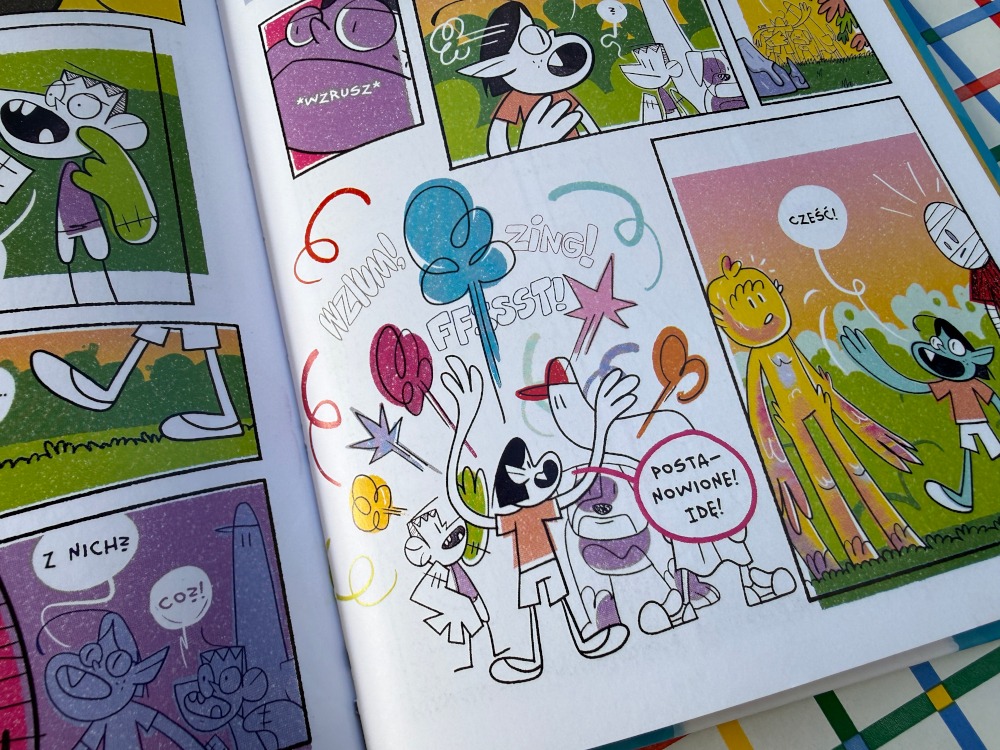 Kolorowa ilustracja komiksu dla dzieci z Ancymonstrami
