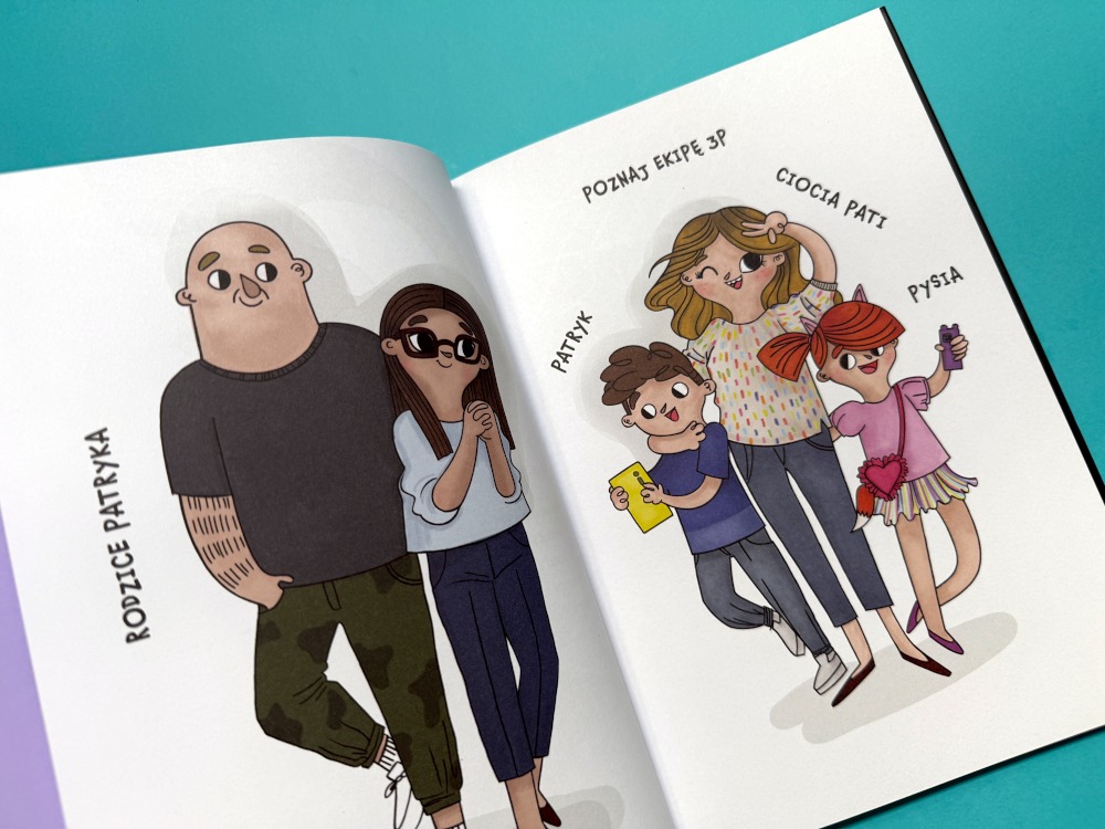 Ilustracja z książki Ciocia Pati Misja YouTube przedstawiająca bohaterów