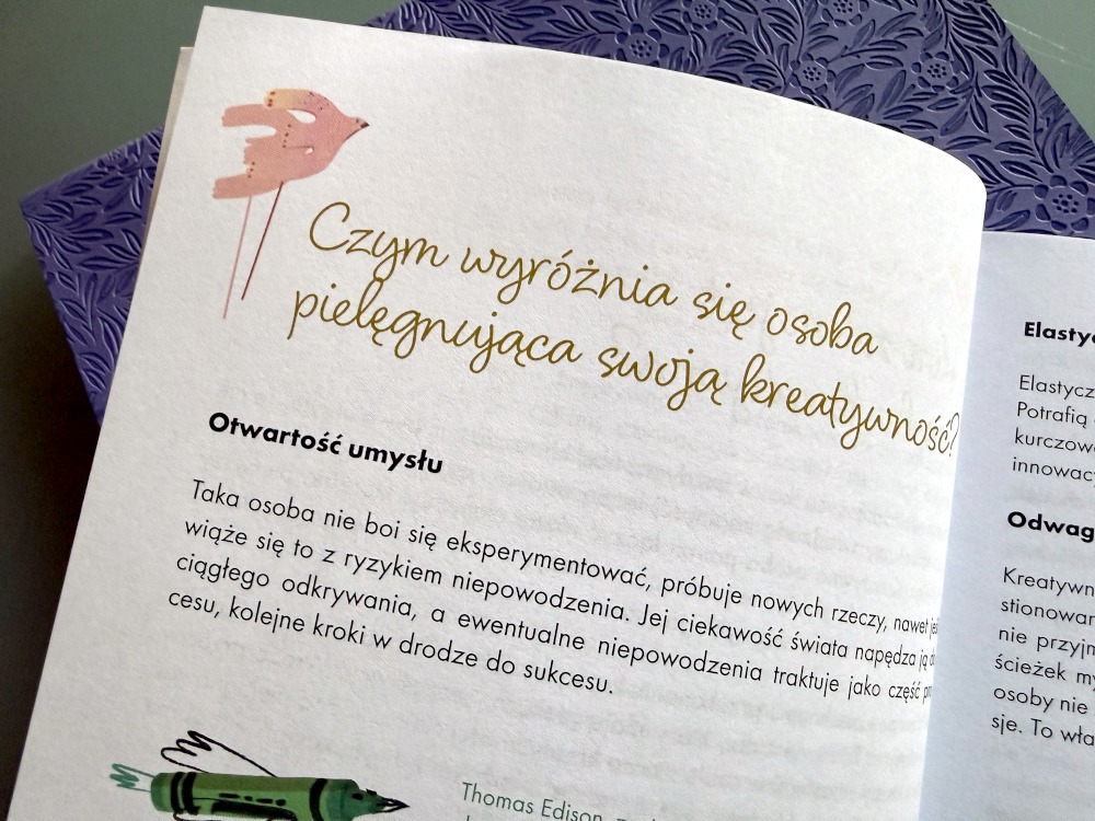 Fragment książki opisujący otwartość umysłu jako ważną cechę wspierającą rozwój kreatywności u dzieci