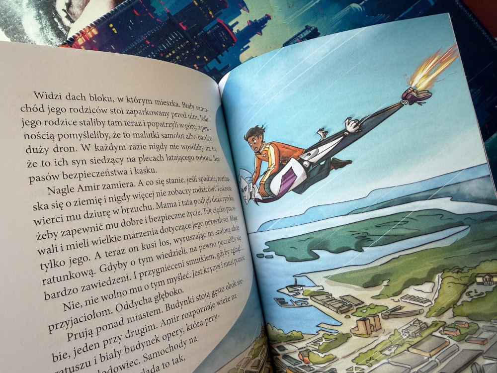 Tekst i ilustracja z książki dla młodzieży o sztucznej inteligencji