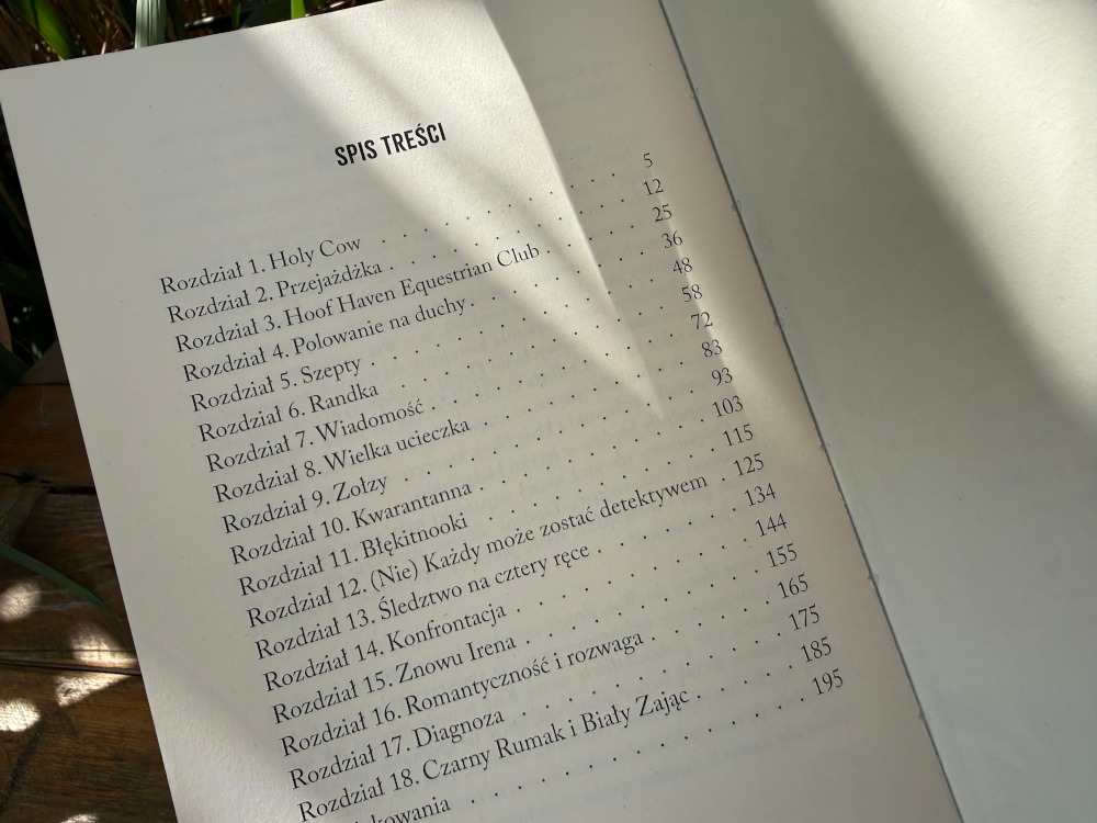 Spis treści powieści Wielka ucieczka Kiry prezentujący wykaz osiemnastu rozdziałów z numerami stron.