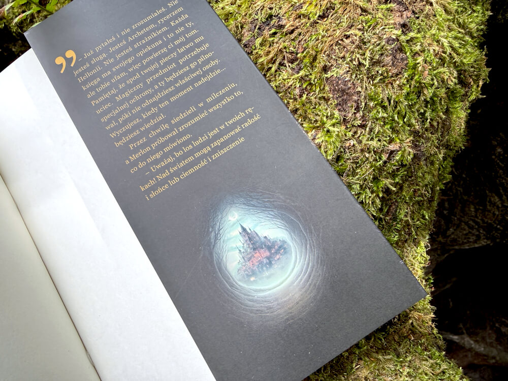 Ilustracja z książki Hellonia Tajemnica pięcioksięgu przedstawiająca magiczny zamek w portalu
