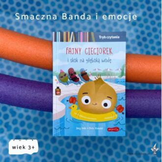 Okładka książki Fajny Cieciorek i skok na głęboką wodę z oznaczeniem wiek 3+ na tle basenu.