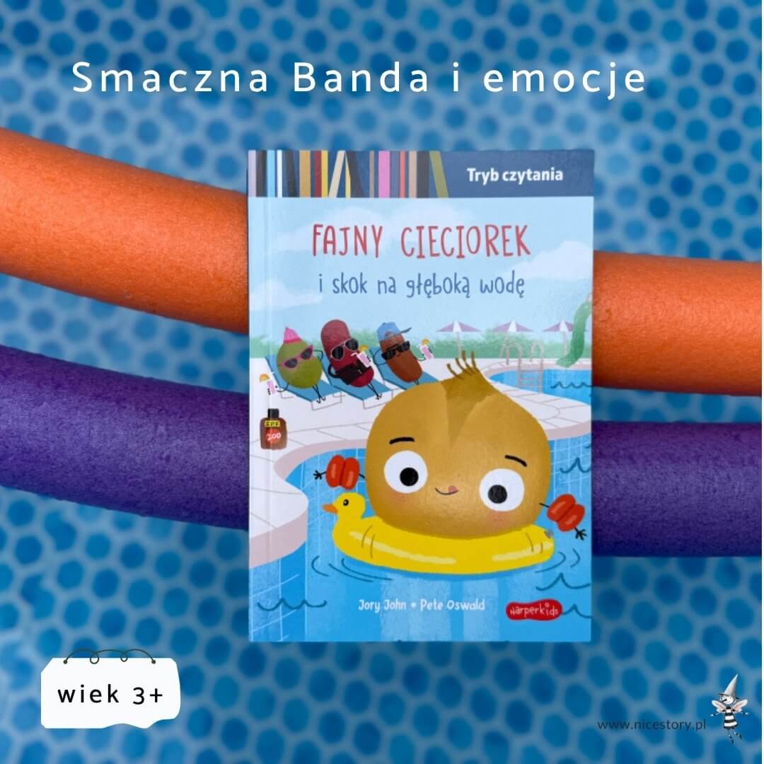 Okładka książki Fajny Cieciorek i skok na głęboką wodę z oznaczeniem wiek 3+ na tle basenu.